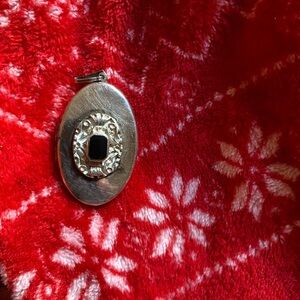 Silver Oval Pendant with Black Stone